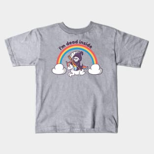 Rainbow's End: The Grim Reaper Rides a Dead Inside Unicorn Kids T-Shirt